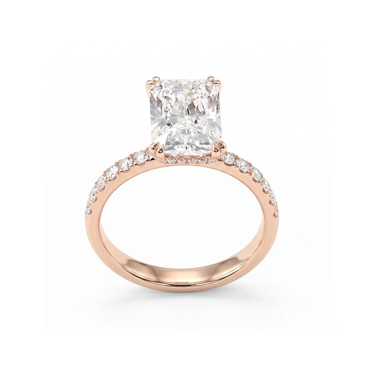 Emerald-Cut Diamond with Double-Claw Prong and Hid View 2