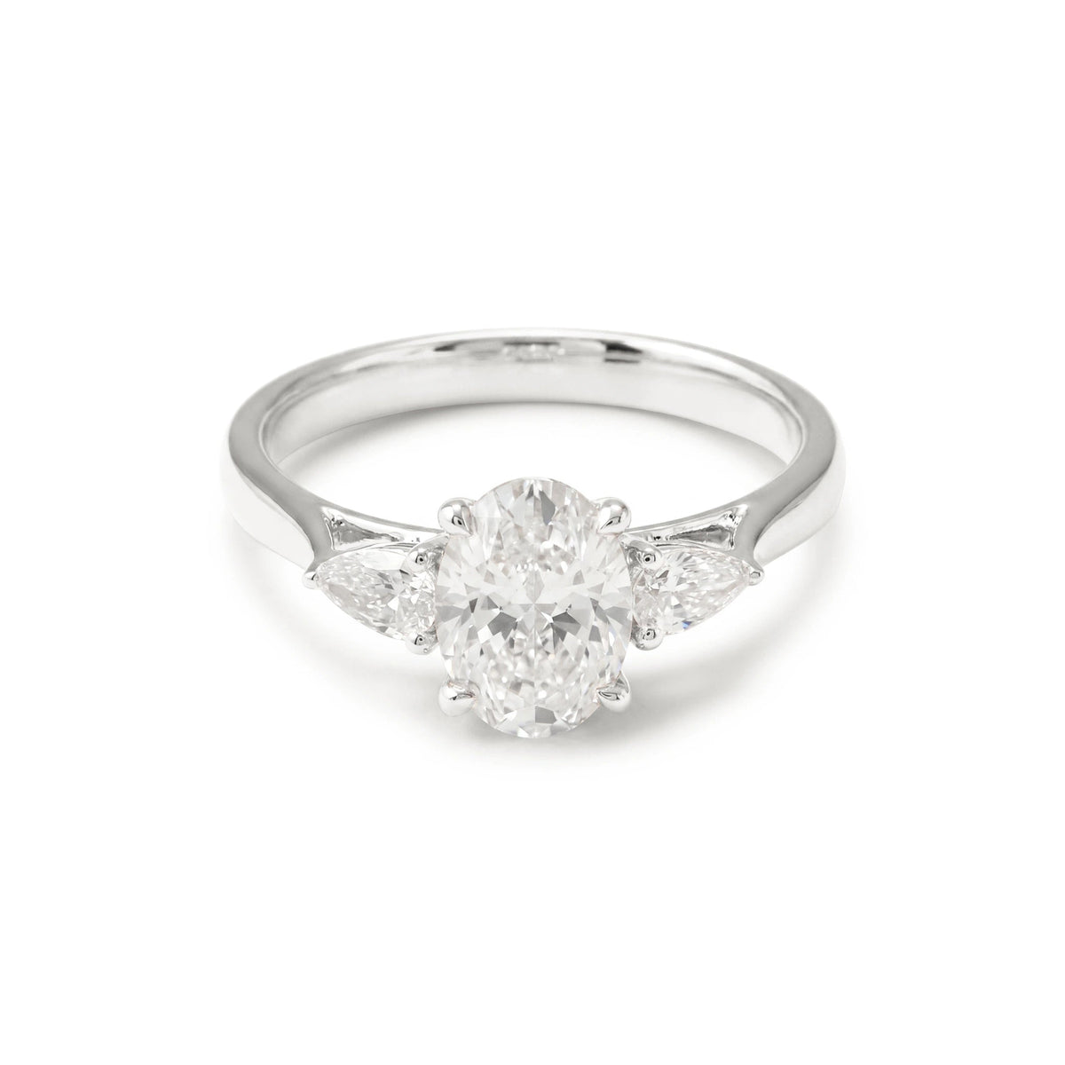 Oval Diamond Three-Stone Engagement Ring with Pear ROSE 10K