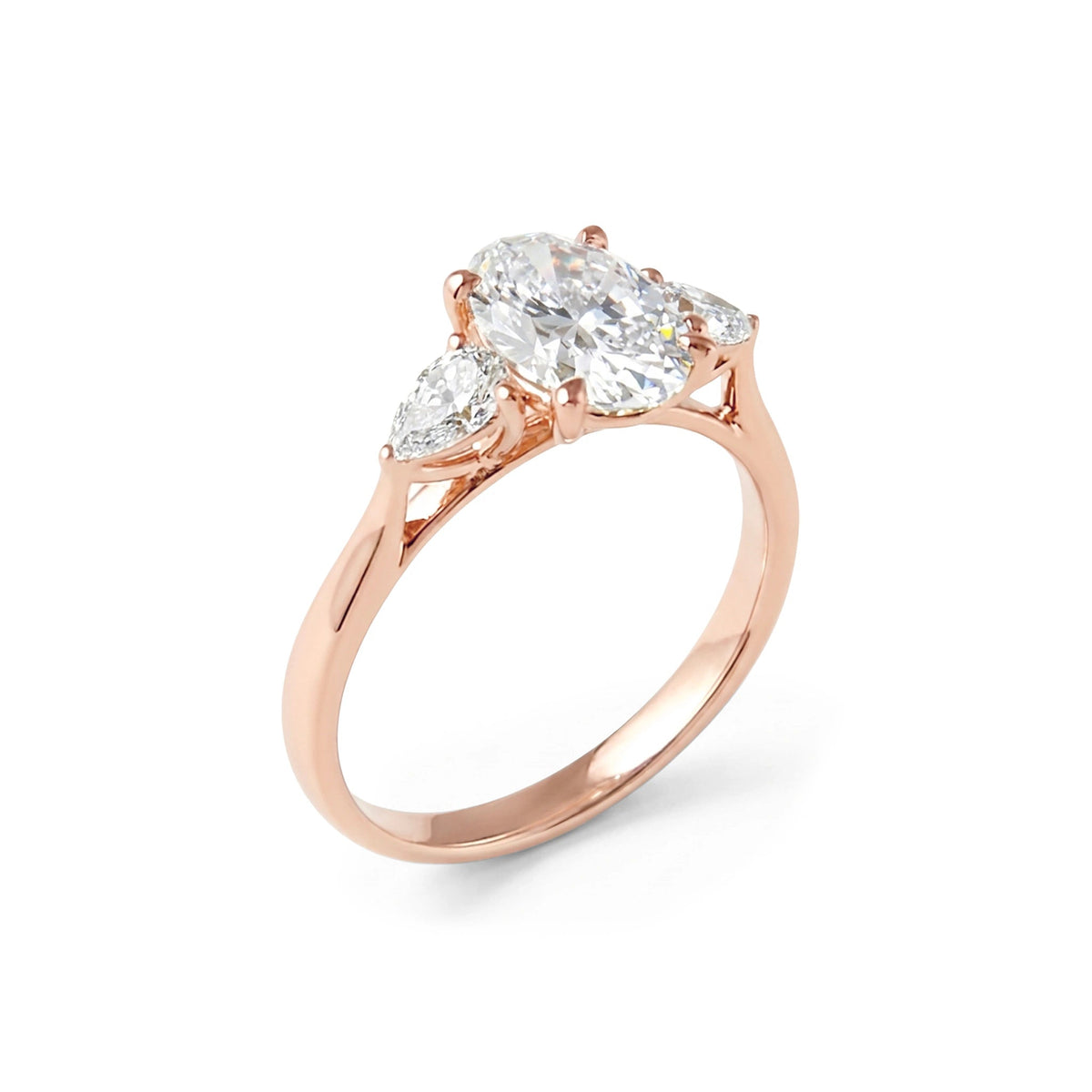 Oval Diamond Three-Stone Engagement Ring with Pear View 4