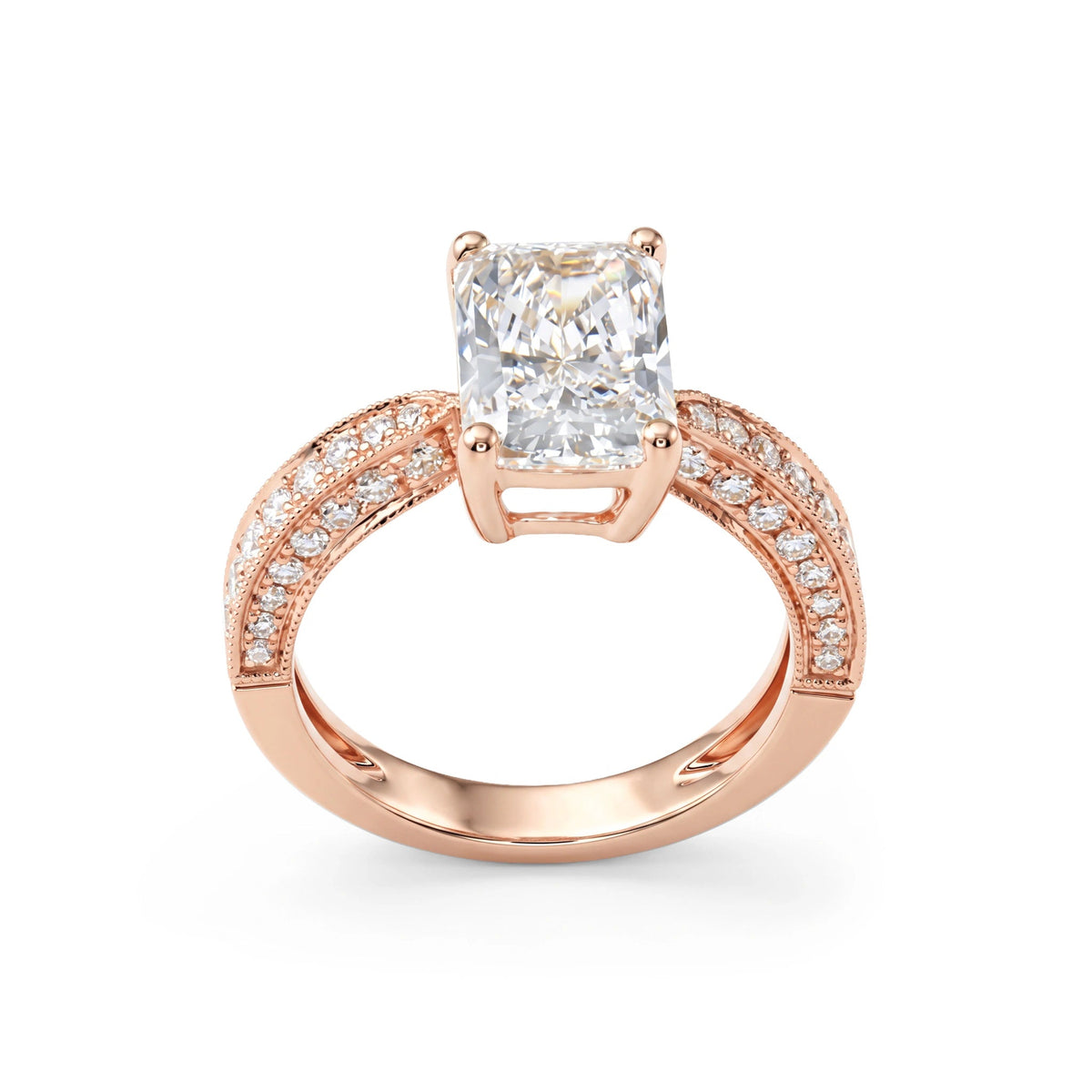 Radiant-Cut Diamond Engagement Ring with Three-Row View 5