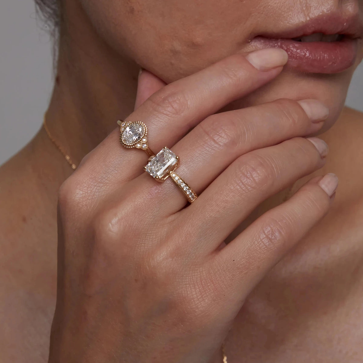 Radiant-Cut Diamond Engagement Ring with Three-Row View 3