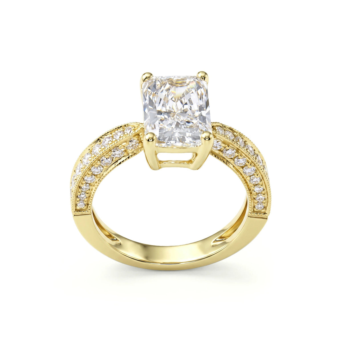 Radiant-Cut Diamond Engagement Ring with Three-Row View 11