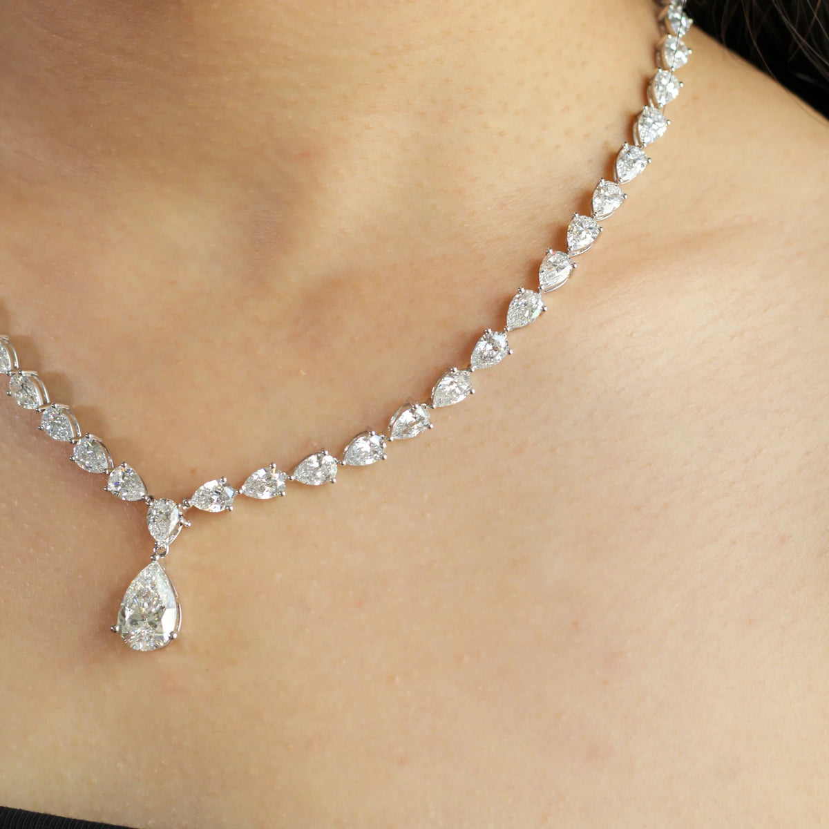 Pear-Cut Diamond Riviera Tennis Necklace with 5 Ca View 2