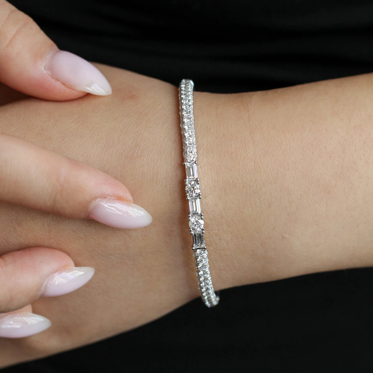 Art Deco Baguette Centerpiece Diamond Bracelet ROSE 10K