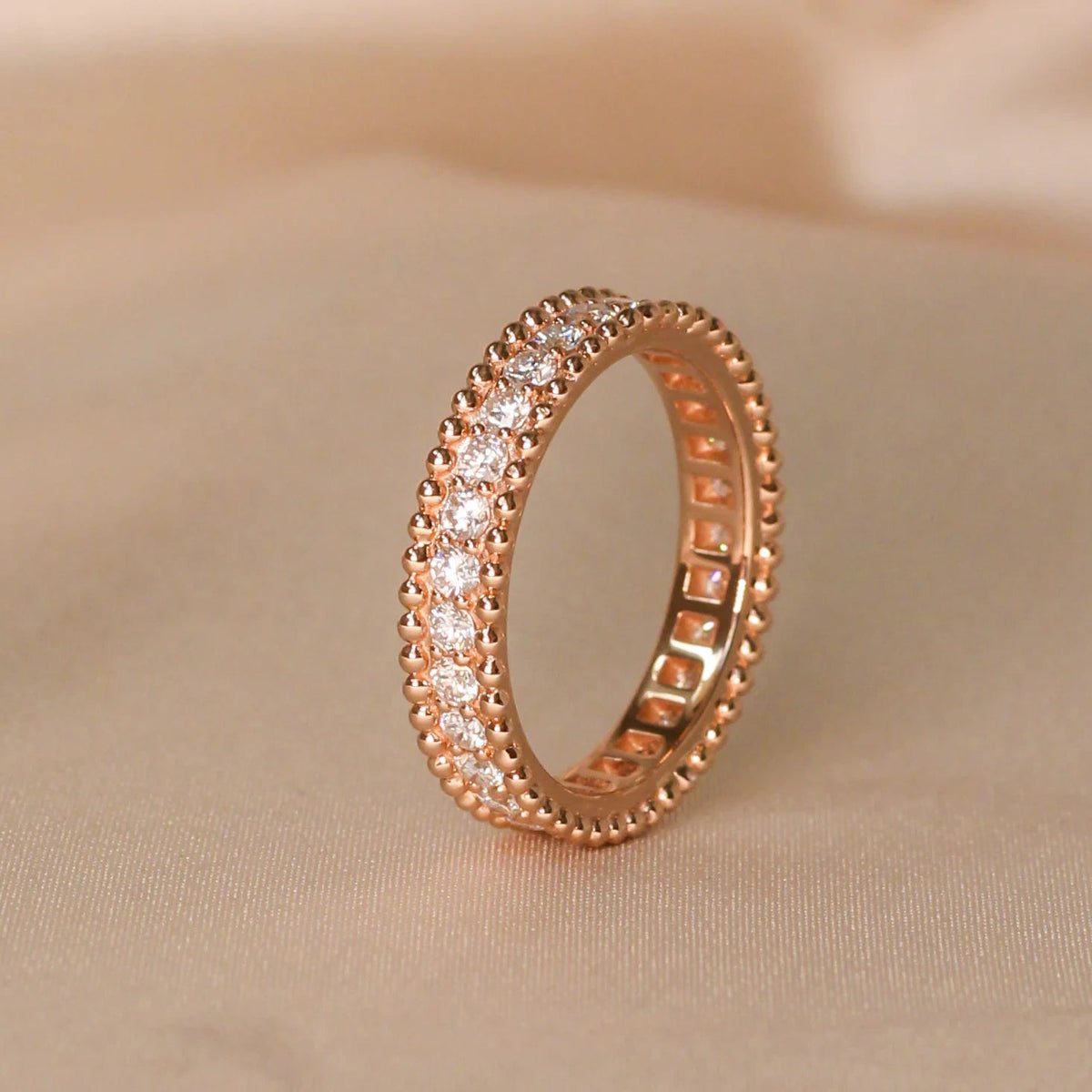 Beaded Milgrain Edge Round Diamond Eternity Band View 2