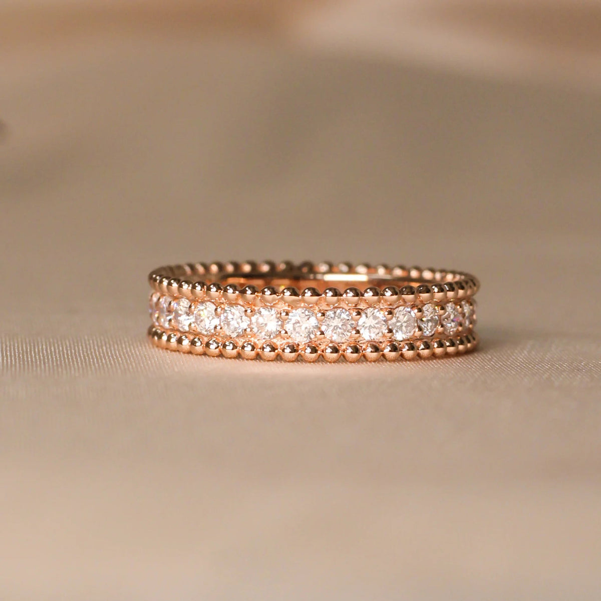 Beaded Milgrain Edge Round Diamond Eternity Band ROSE 10K