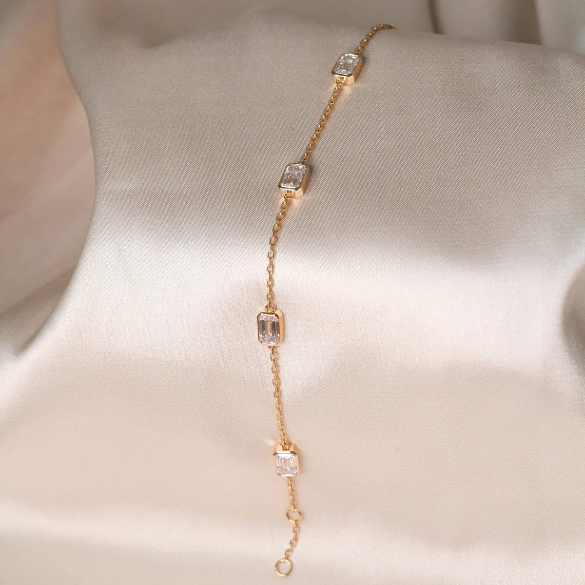 Bezel Emerald Cut Diamond Station Bracelet ROSE 10K