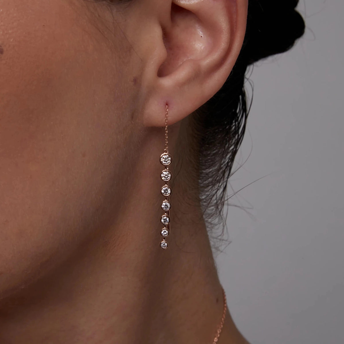 Bezel-Set Graduated Diamond Threader Drop Earrings View 5