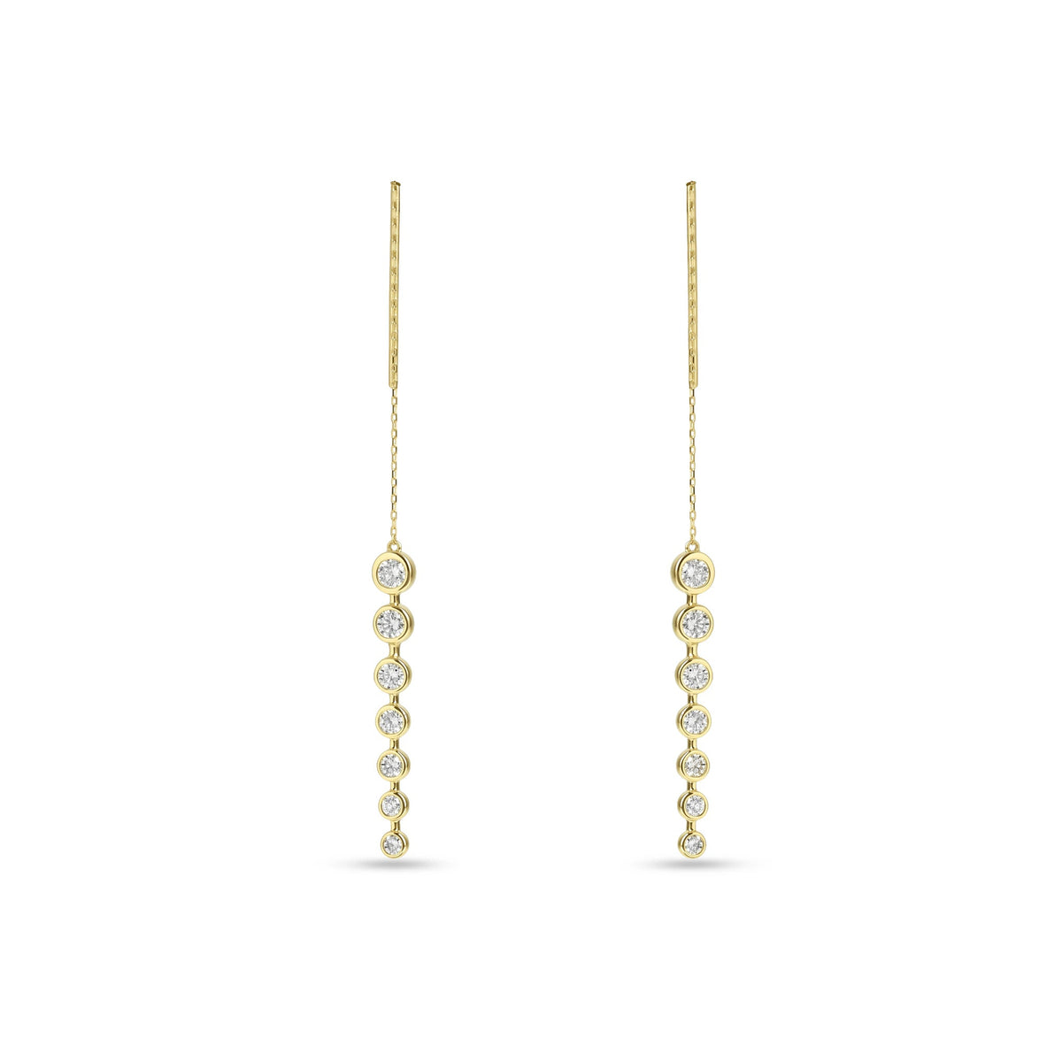Bezel-Set Graduated Diamond Threader Drop Earrings View 3