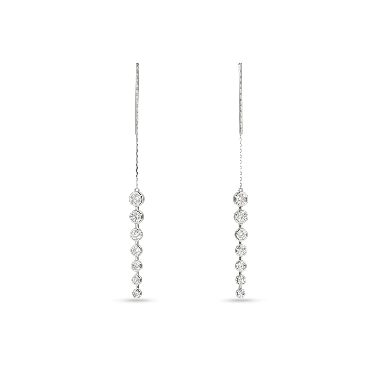 Bezel-Set Graduated Diamond Threader Drop Earrings View 2