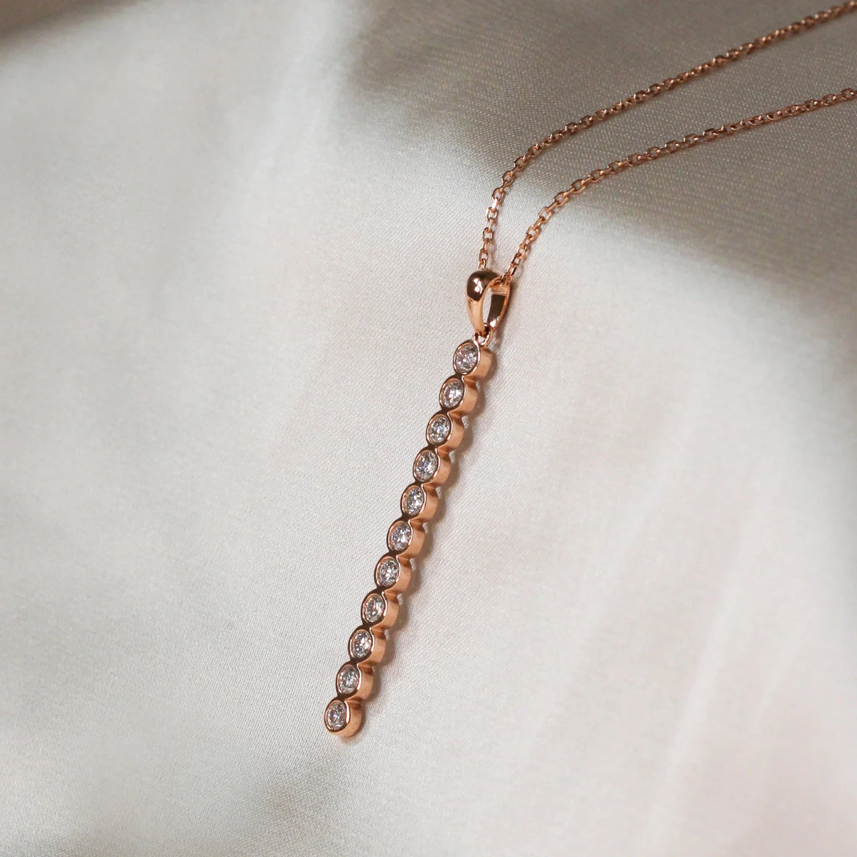 Bezel Set Round diamond Verticle Bar Drop Pendant  View 2