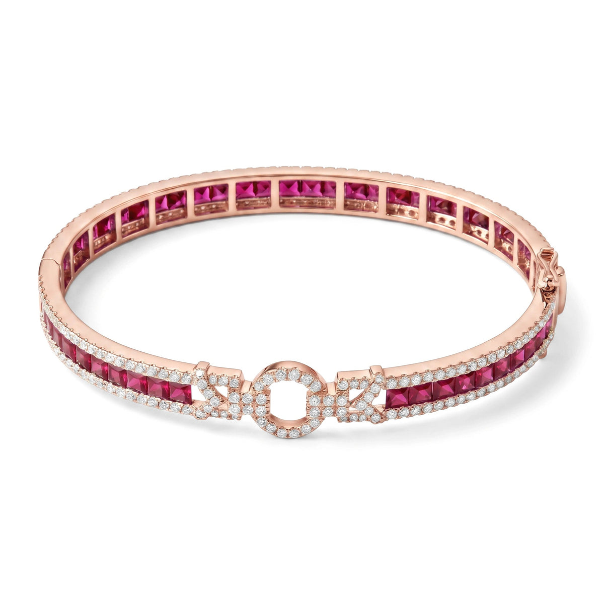 Channel-Set Princess Ruby Bangle with Diamond XOX  ROSE 10K