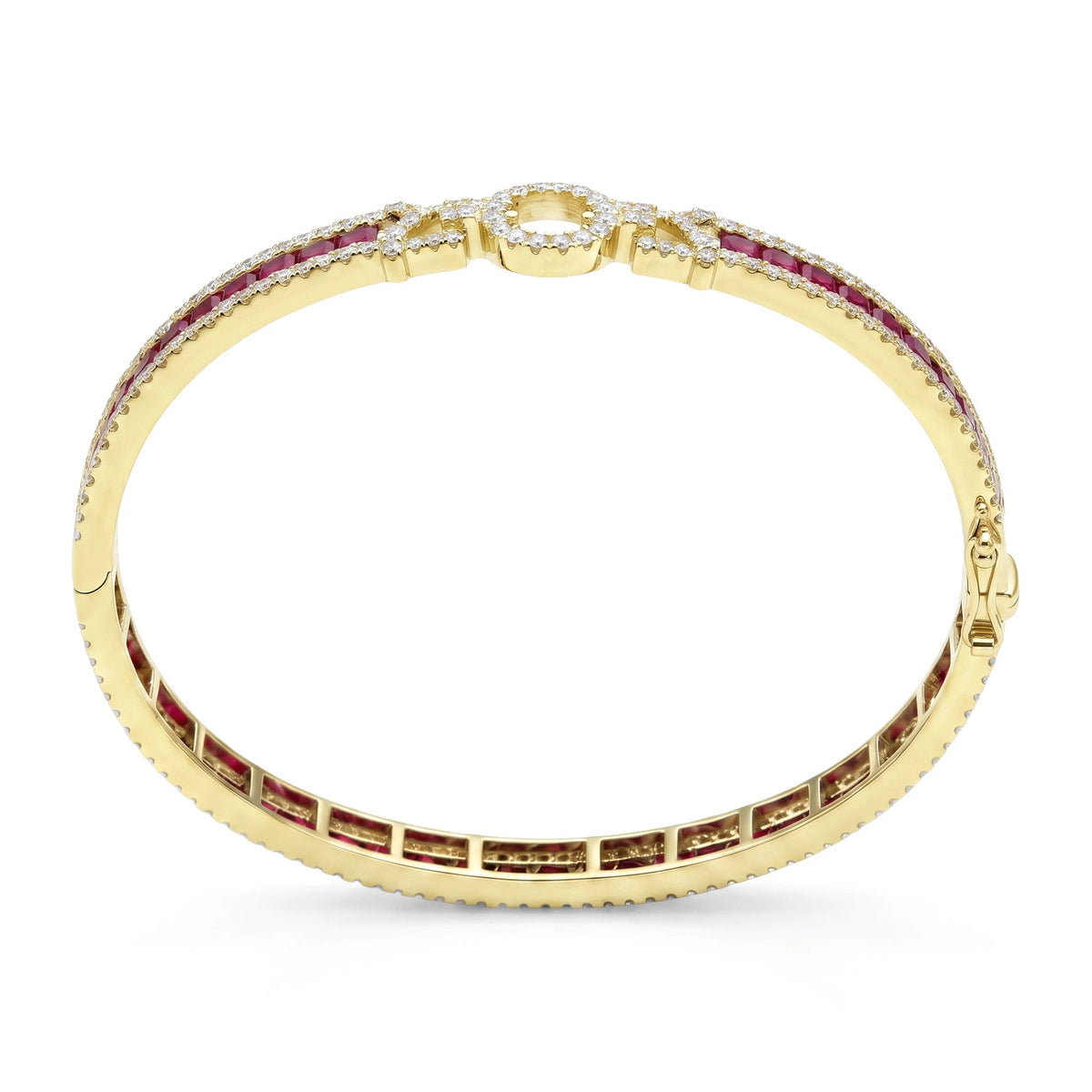 Channel-Set Princess Ruby Bangle with Diamond XOX  View 6