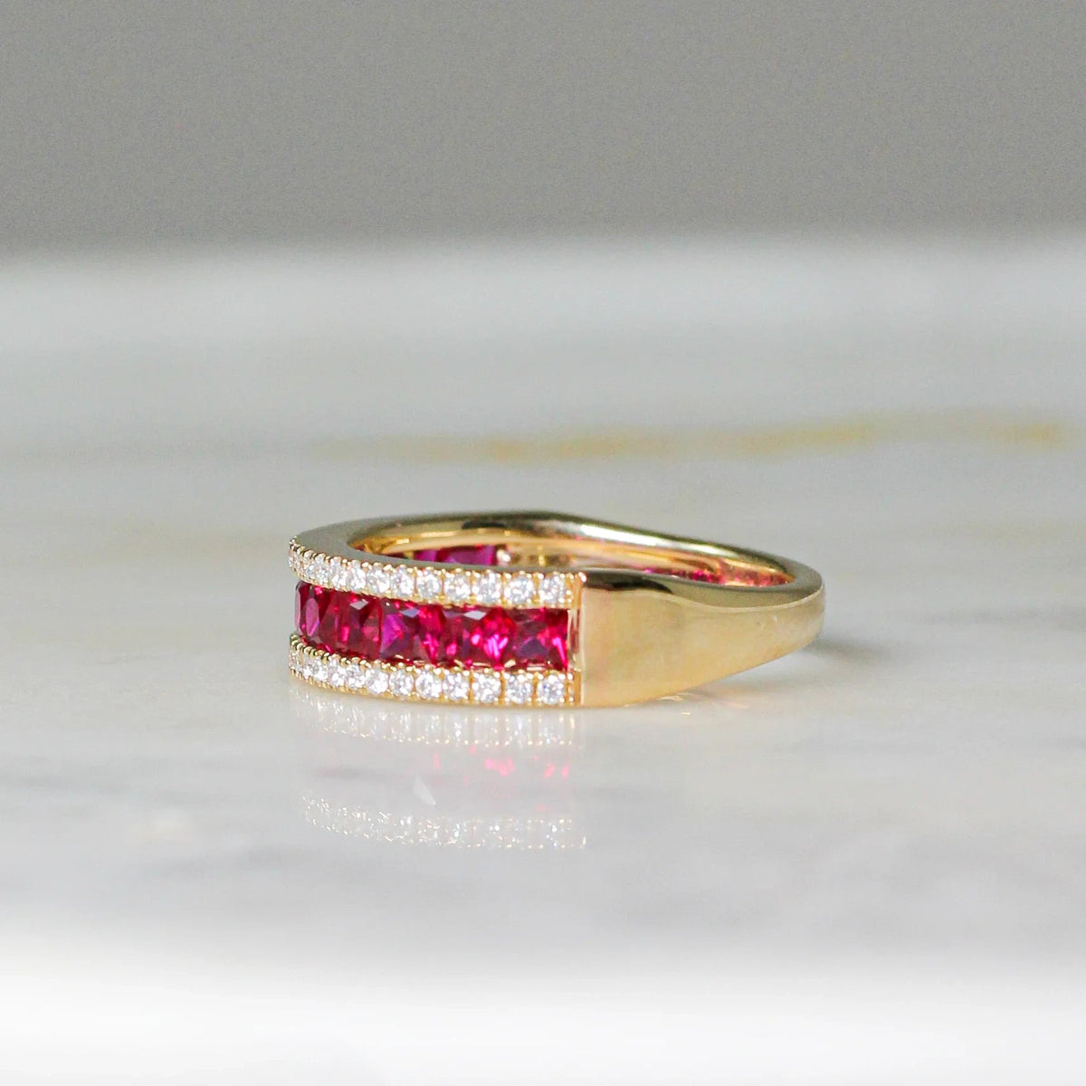 Channel-Set Princess Ruby & Pavé Diamond Anniversa View 13