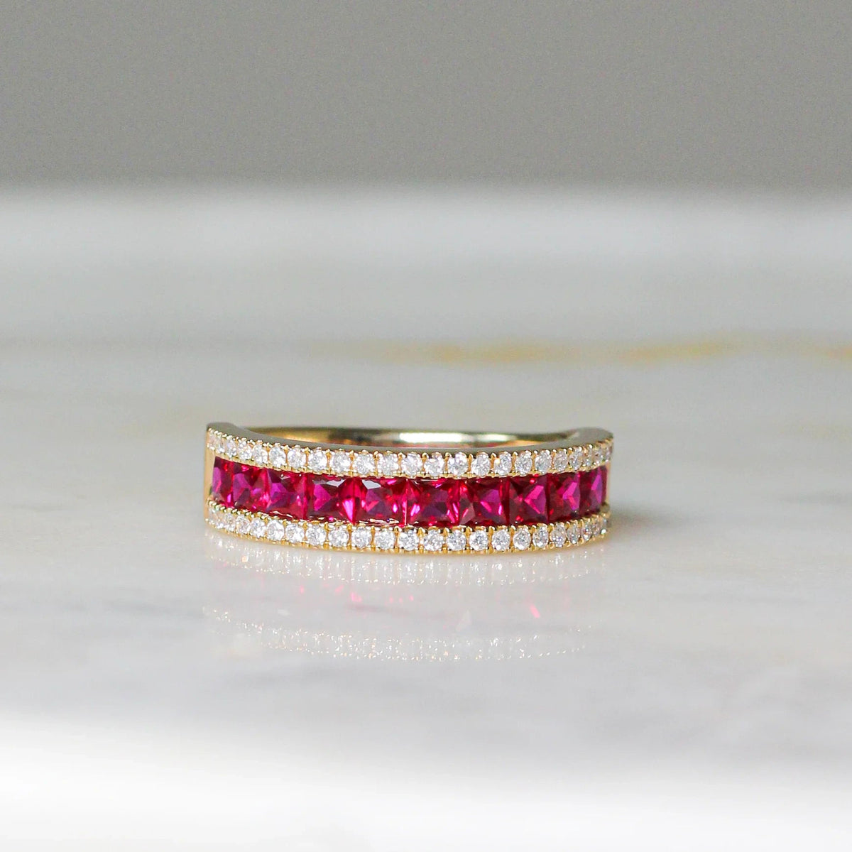 Channel-Set Princess Ruby & Pavé Diamond Anniversa View 12