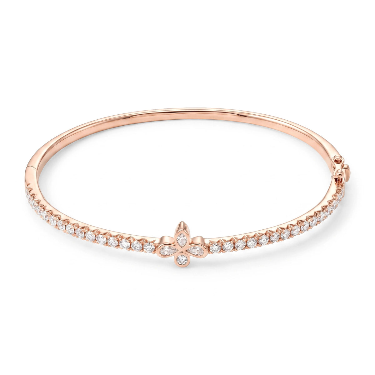 Diamond Line Bangle with Pear Floral Centerpiece View 4