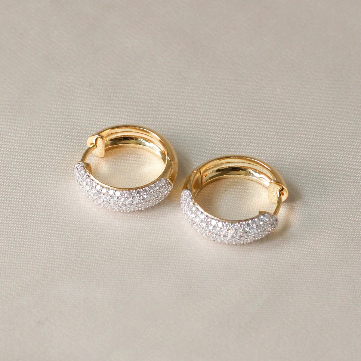 Diamond Pavé Thick Dome Hoop Earrings View 2