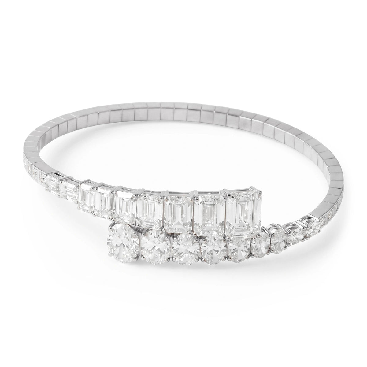 Dual-Row Emerald & Oval Cut Diamond Crossover Stat View 5