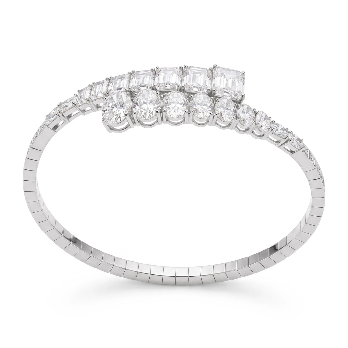 Dual-Row Emerald & Oval Cut Diamond Crossover Stat View 6