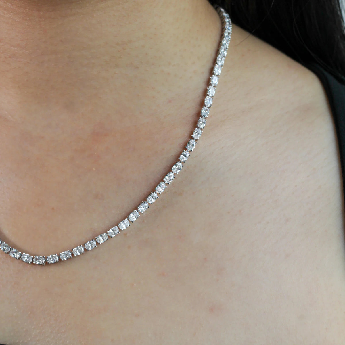 East-West Oval Diamond Tennis Statement Necklace View 4