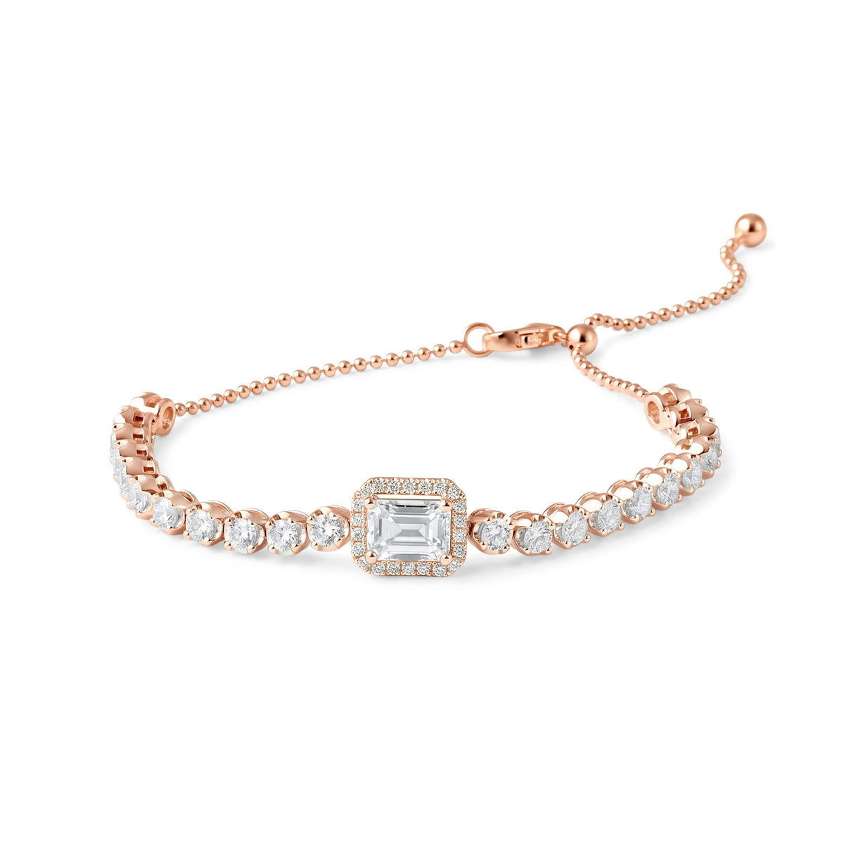 Emerald Cut Diamond Halo Adjustable Bolo Bracelet View 3