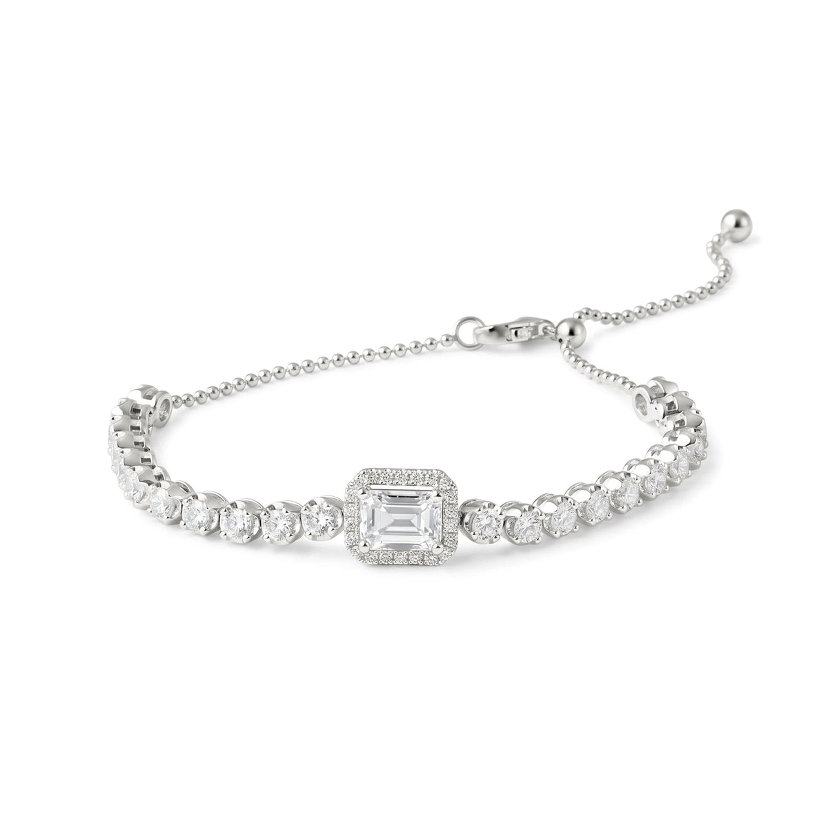 Emerald Cut Diamond Halo Adjustable Bolo Bracelet View 2