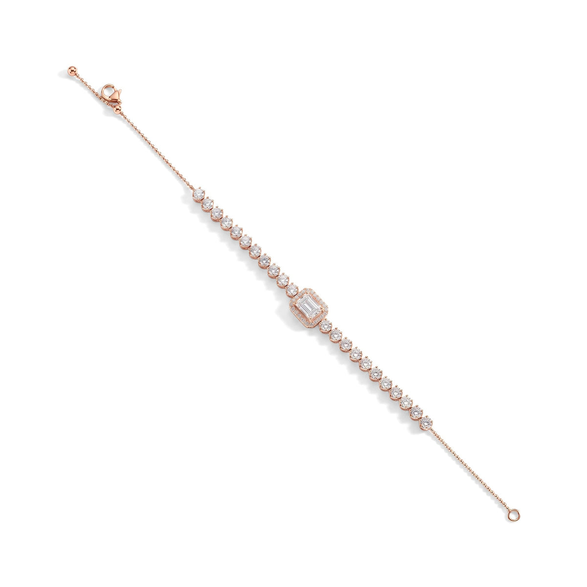 Emerald Cut Diamond Halo Adjustable Bolo Bracelet View 4