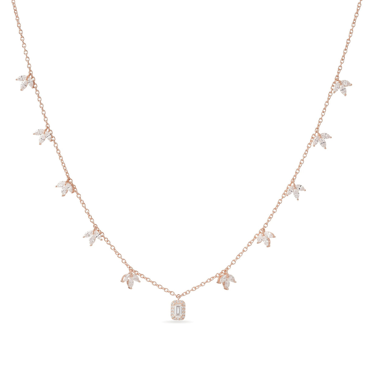 Emerald-cut Diamond Halo Pendant Necklace with Pea ROSE 10K