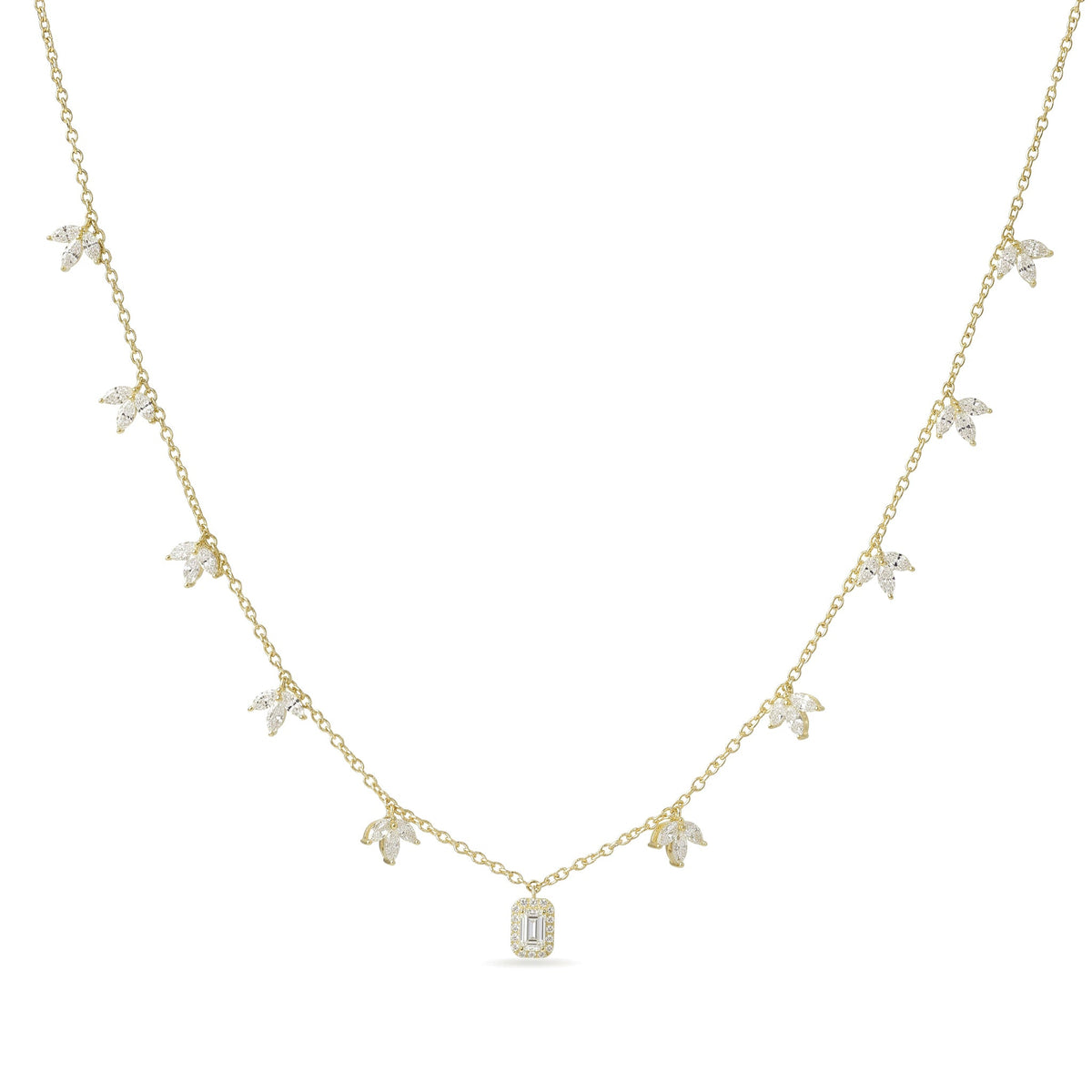 Emerald-cut Diamond Halo Pendant Necklace with Pea View 5