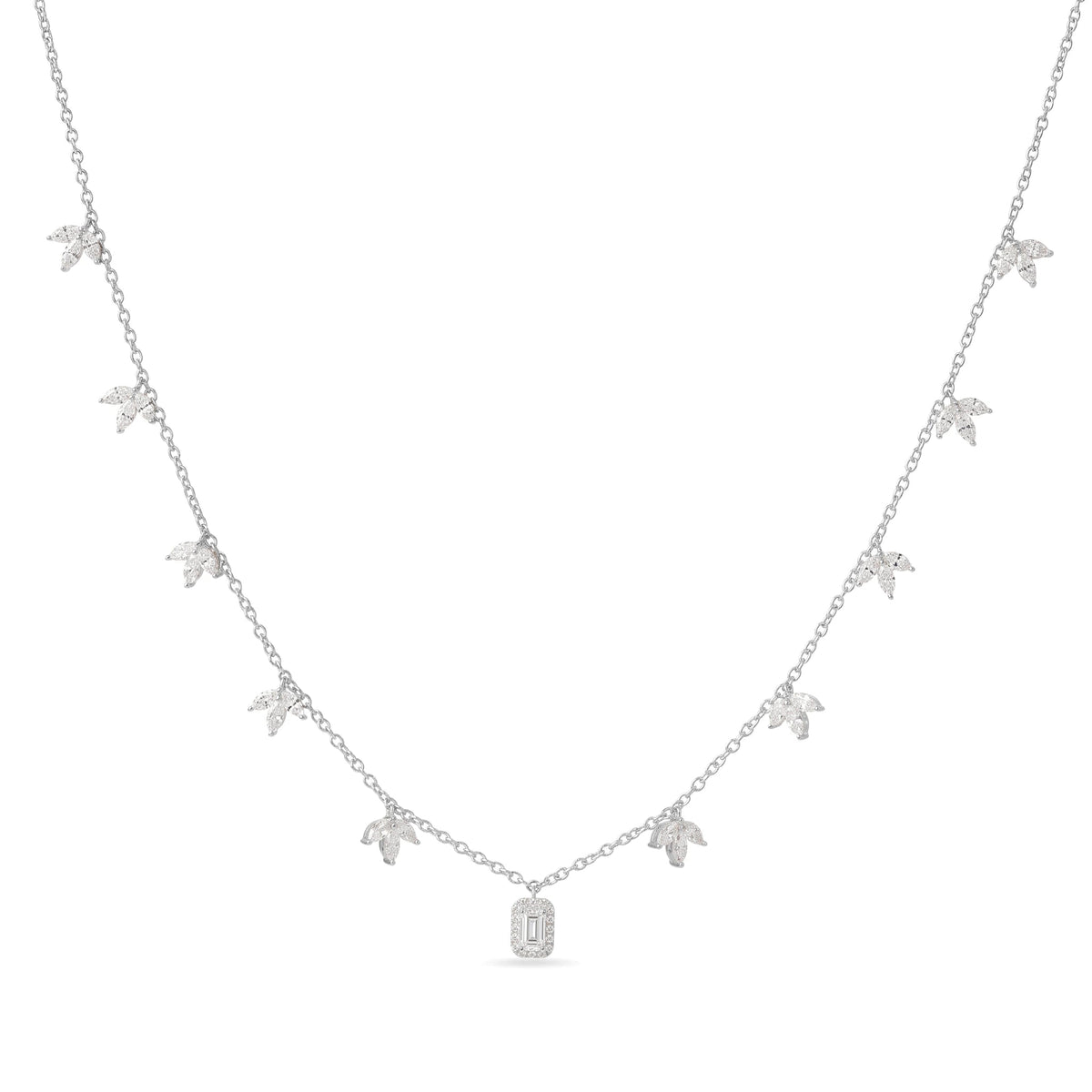 Emerald-cut Diamond Halo Pendant Necklace with Pea View 4
