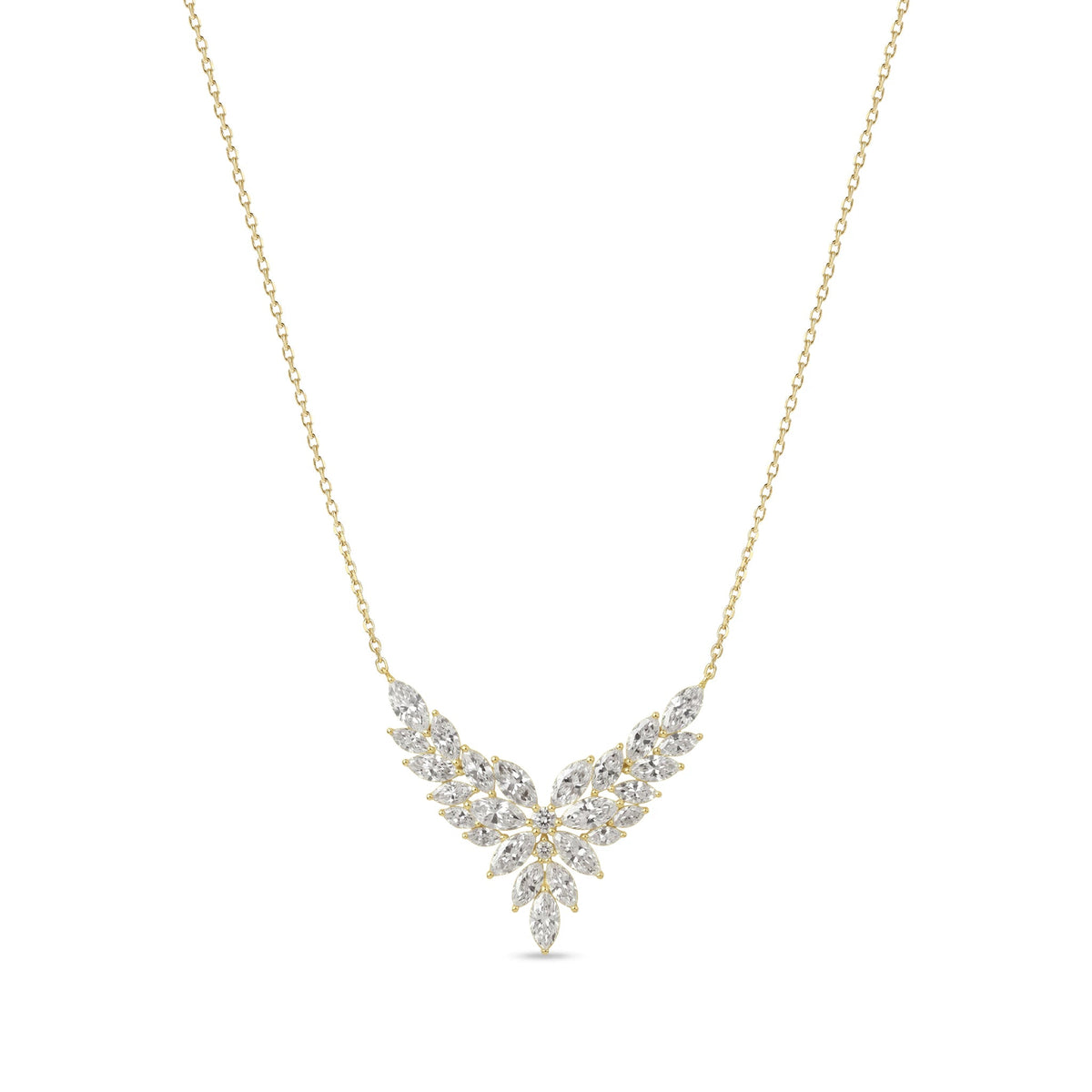 Feathered Marquise Cut Diamond V-Necklace View 6