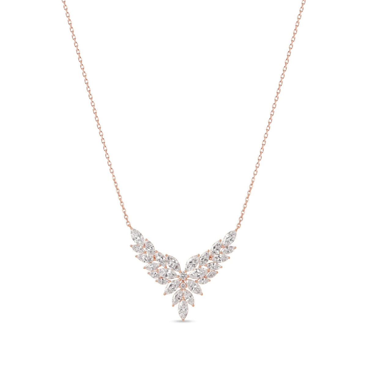 Feathered Marquise Cut Diamond V-Necklace View 4