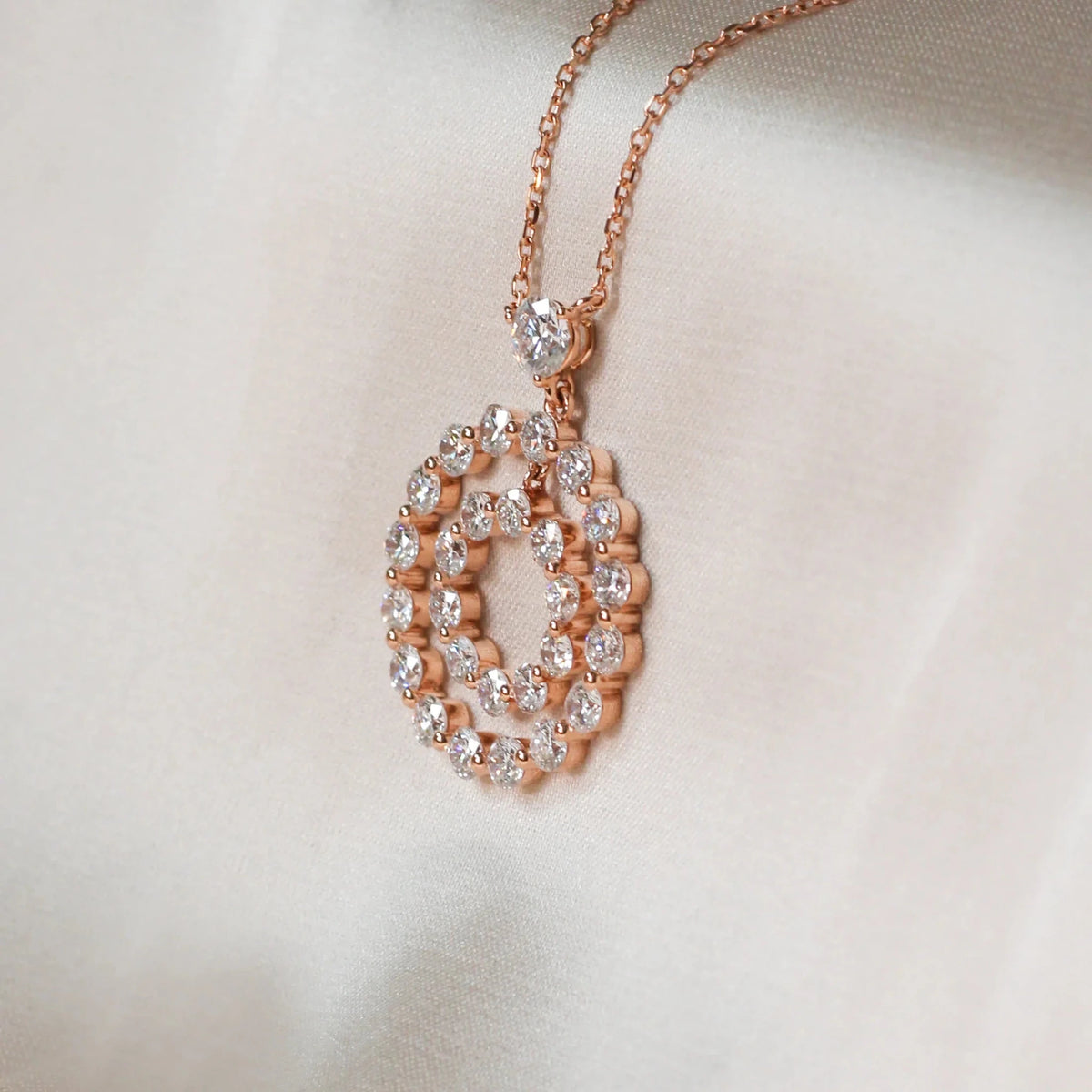 Floating Double Circle Diamond Pendant Necklace View 6