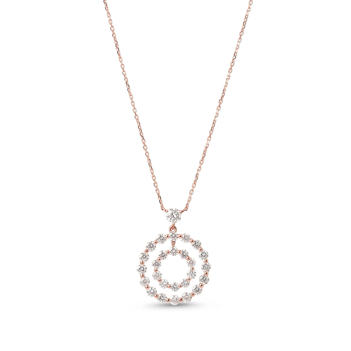 Floating Double Circle Diamond Pendant Necklace View 4