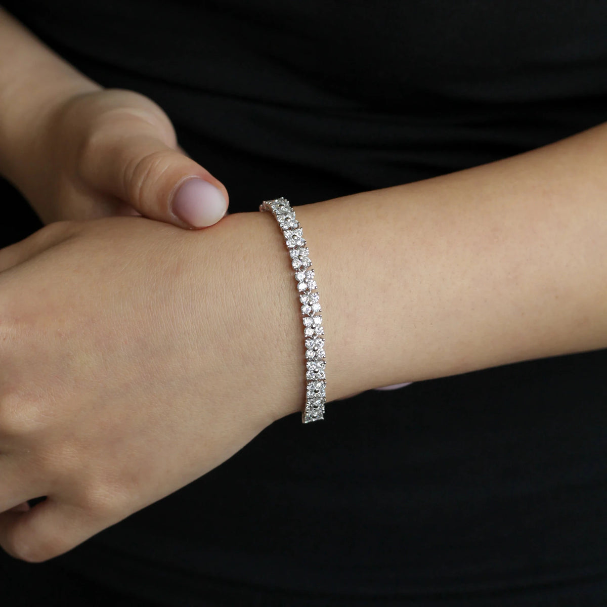 Floral Cluster Diamond Tennis Bracelet View 2