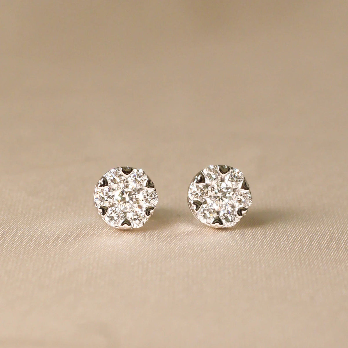 Floral Diamond Cluster Stud Earrings ROSE 10K