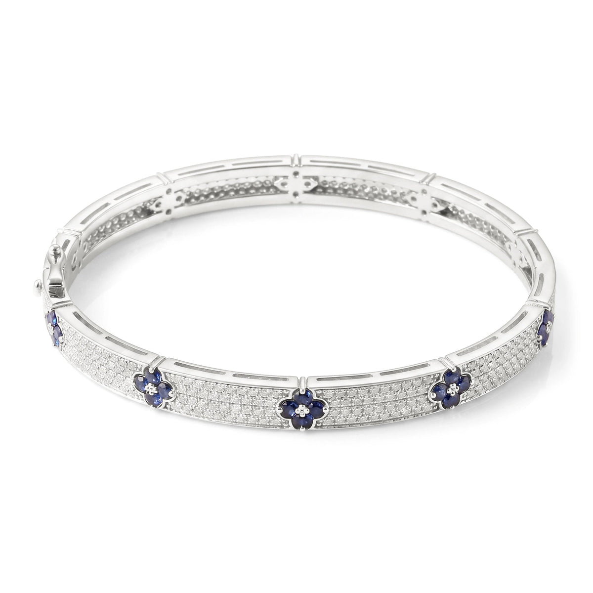 Four-Leaf Sapphire & Pavé Diamond Hinged Bangle View 5