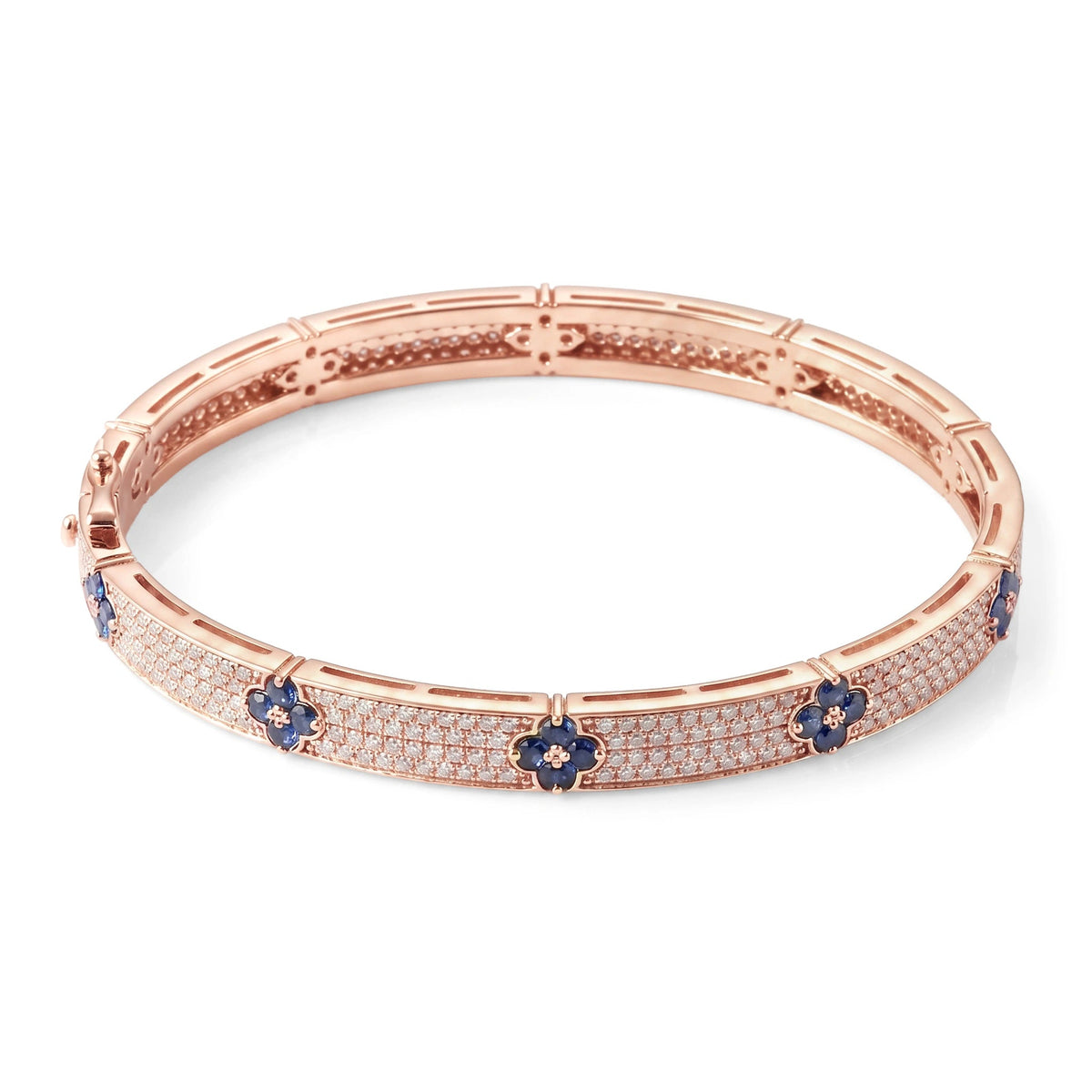 Four-Leaf Sapphire & Pavé Diamond Hinged Bangle View 3