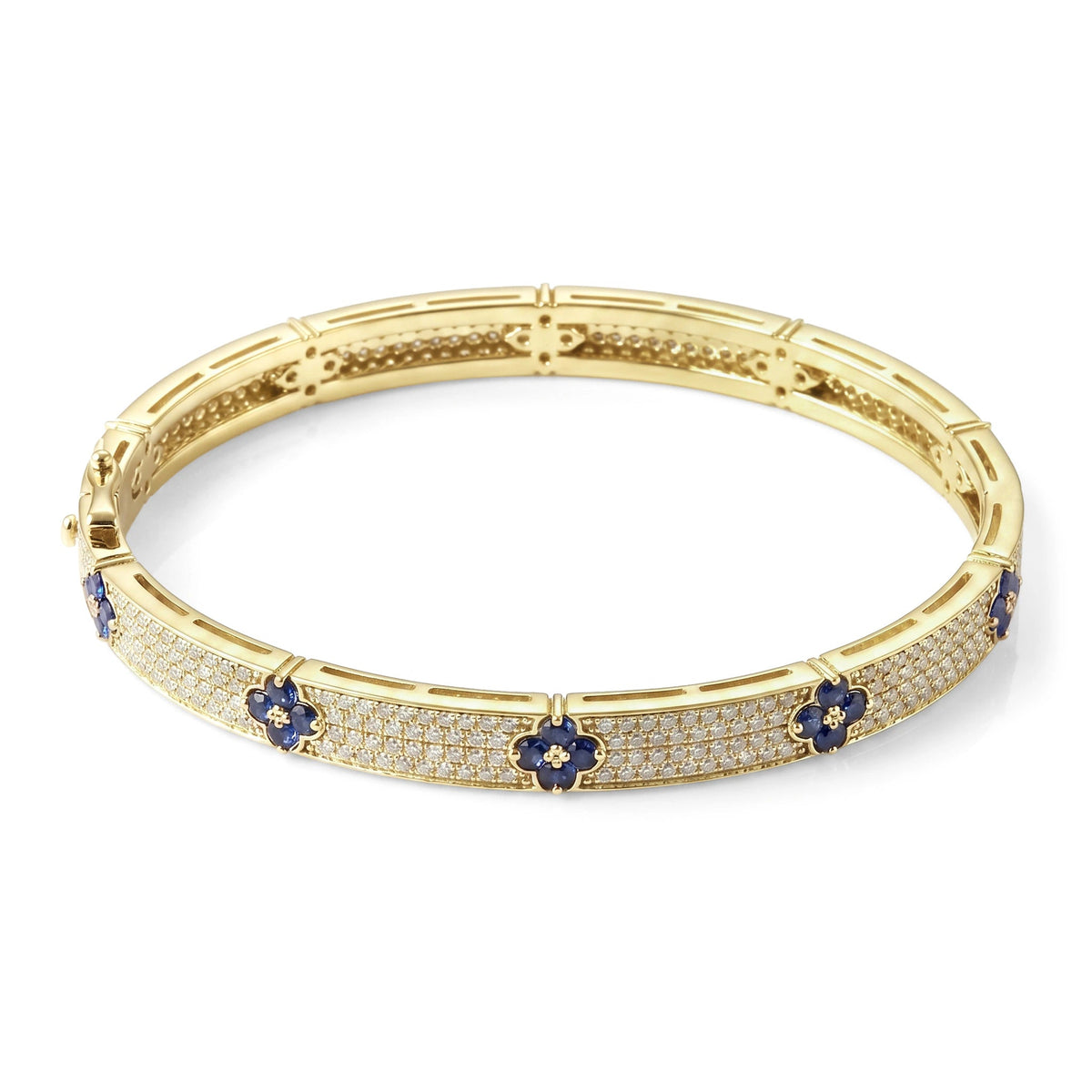 Four-Leaf Sapphire & Pavé Diamond Hinged Bangle View 7
