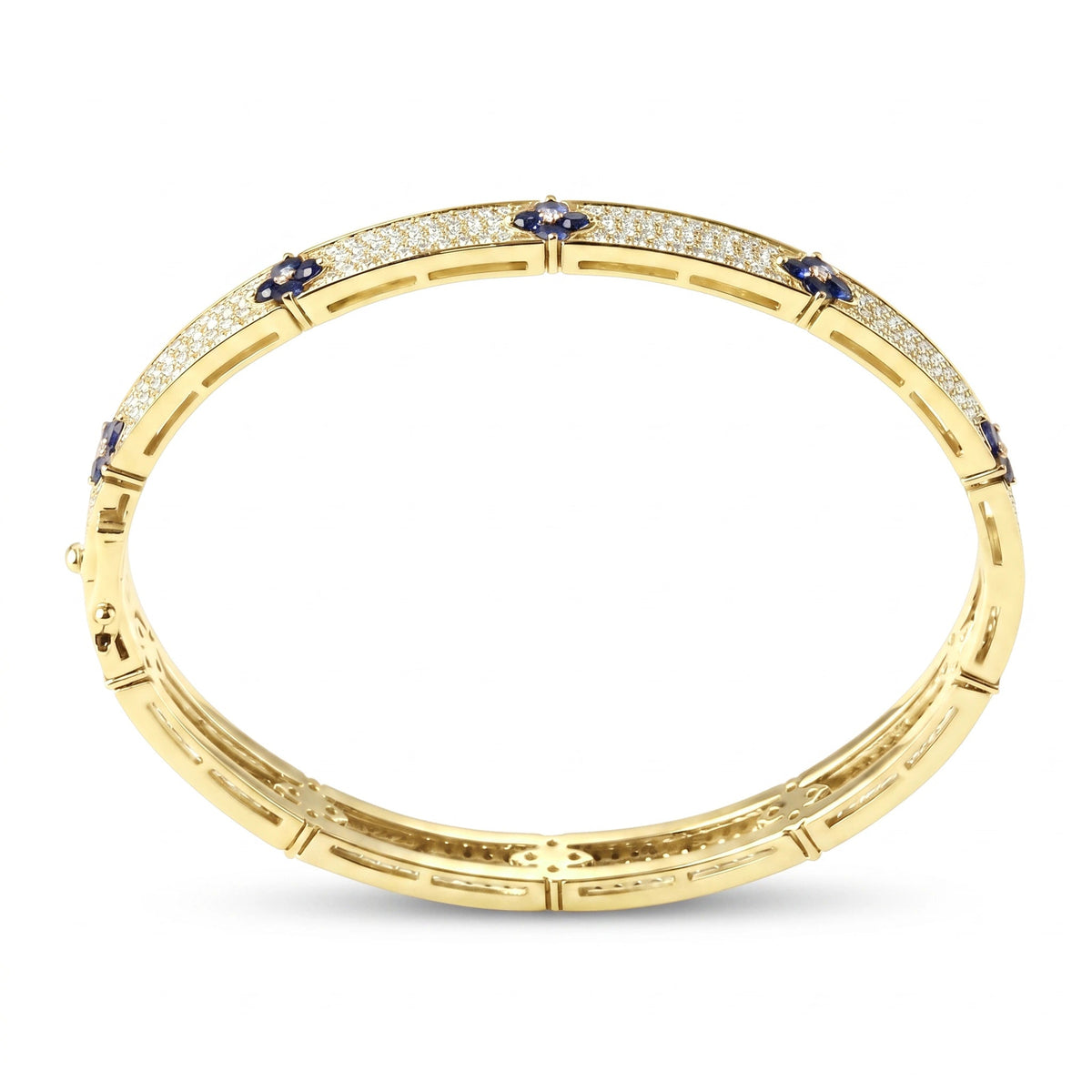 Four-Leaf Sapphire & Pavé Diamond Hinged Bangle View 8