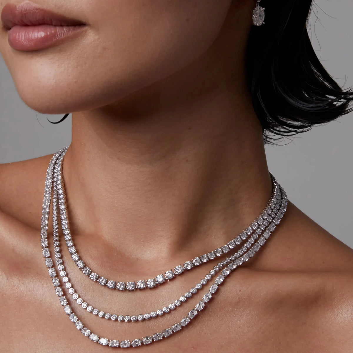 Graduated Round Brilliant Diamond Riviera Necklace ROSE 10K