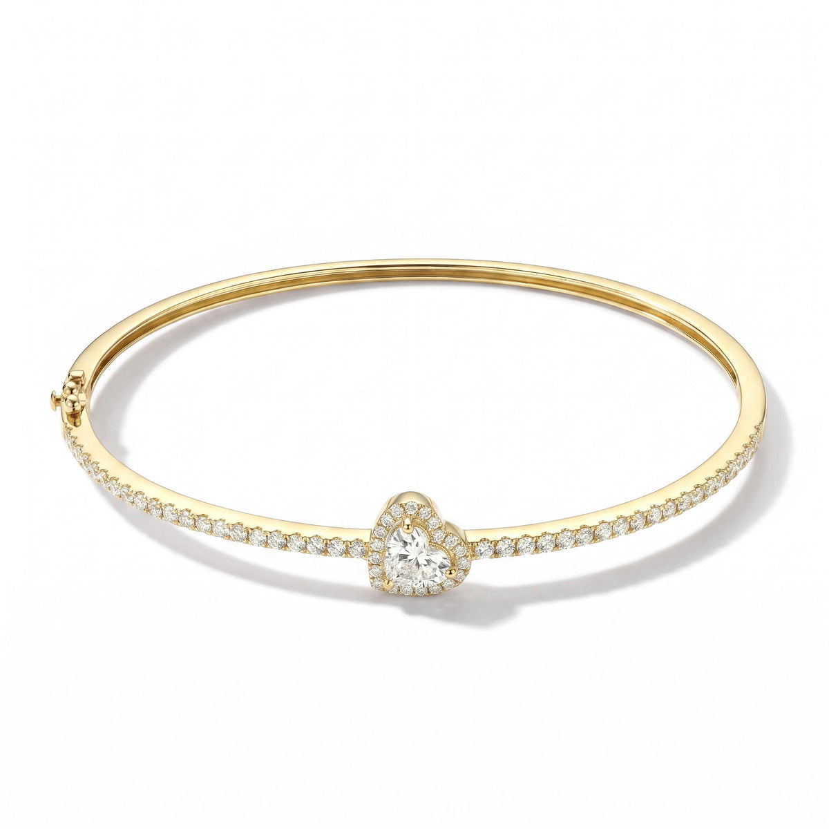 Heart shape diamond with halo pave band bangle View 6