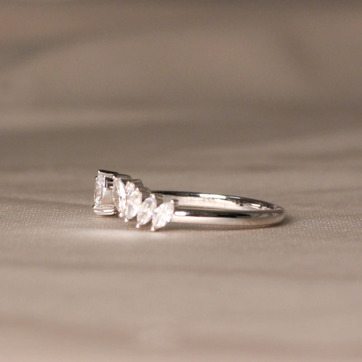 Marquise Diamond Cluster Open Cuff Ring View 2