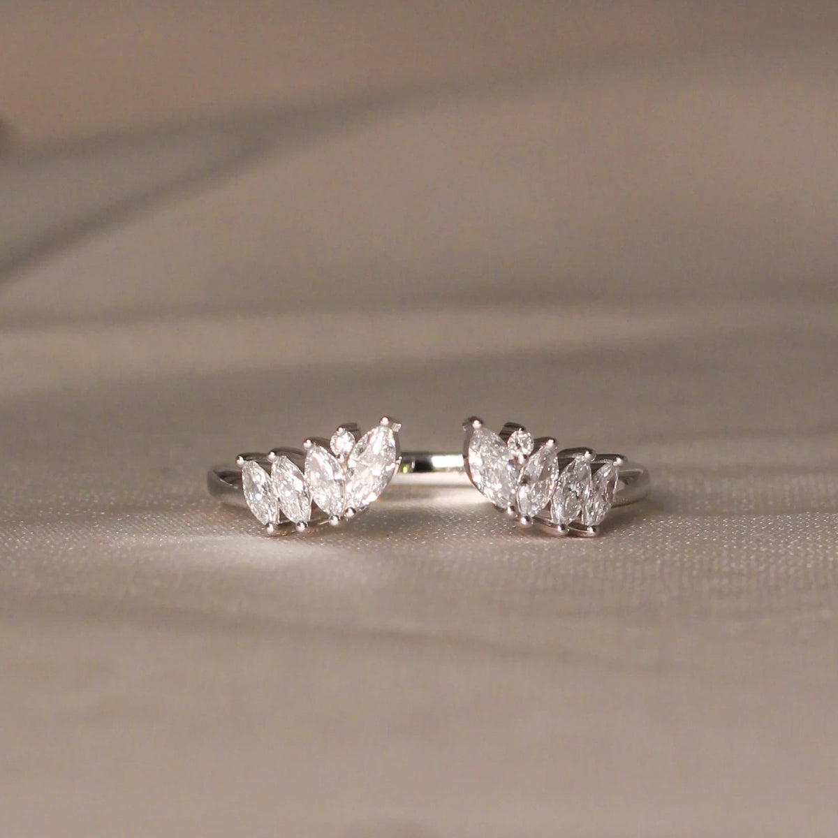 Marquise Diamond Cluster Open Cuff Ring ROSE 10K