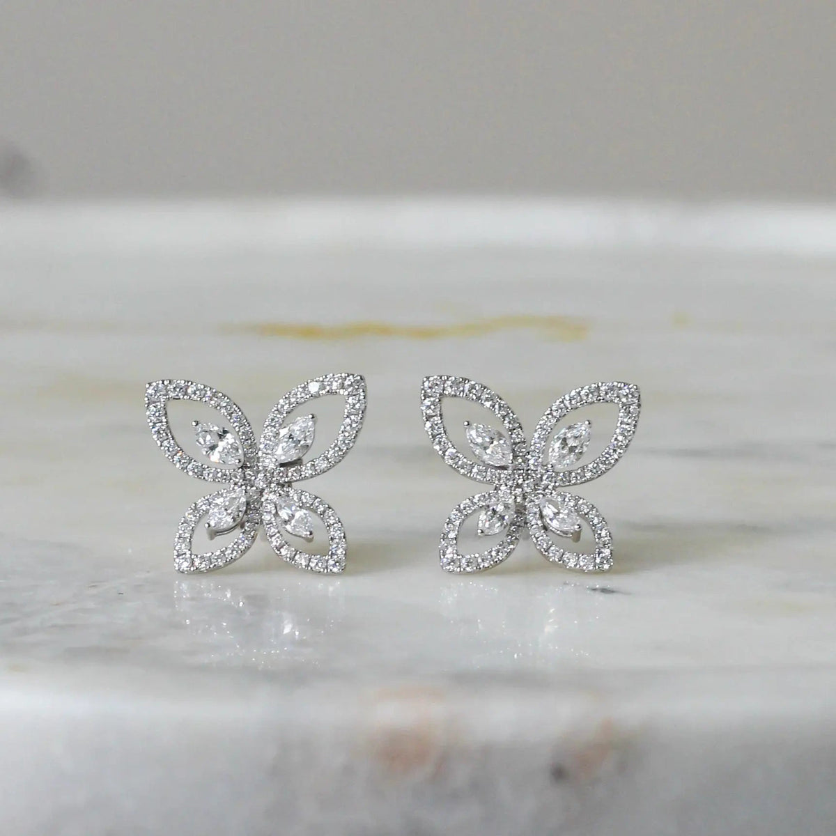 Marquise & Pavé Diamond Butterfly Stud Earrings View 4