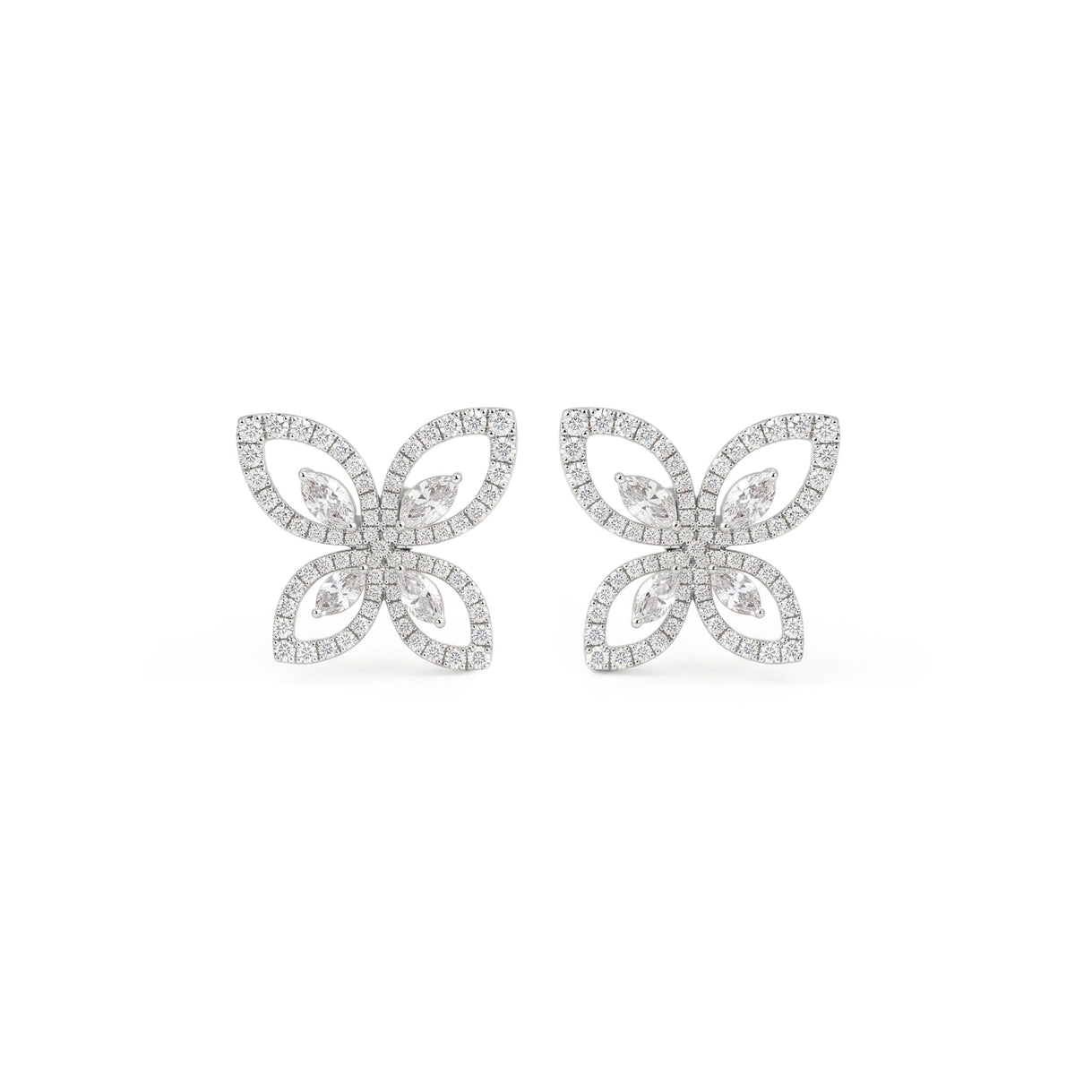 Marquise & Pavé Diamond Butterfly Stud Earrings View 2