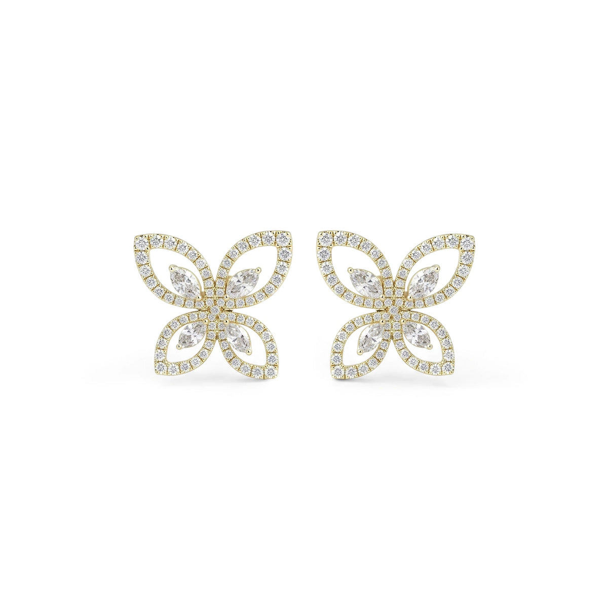 Marquise & Pavé Diamond Butterfly Stud Earrings View 3