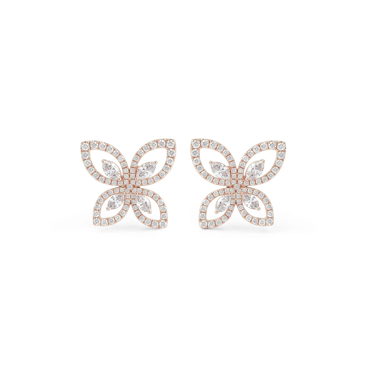 Marquise & Pavé Diamond Butterfly Stud Earrings ROSE 10K