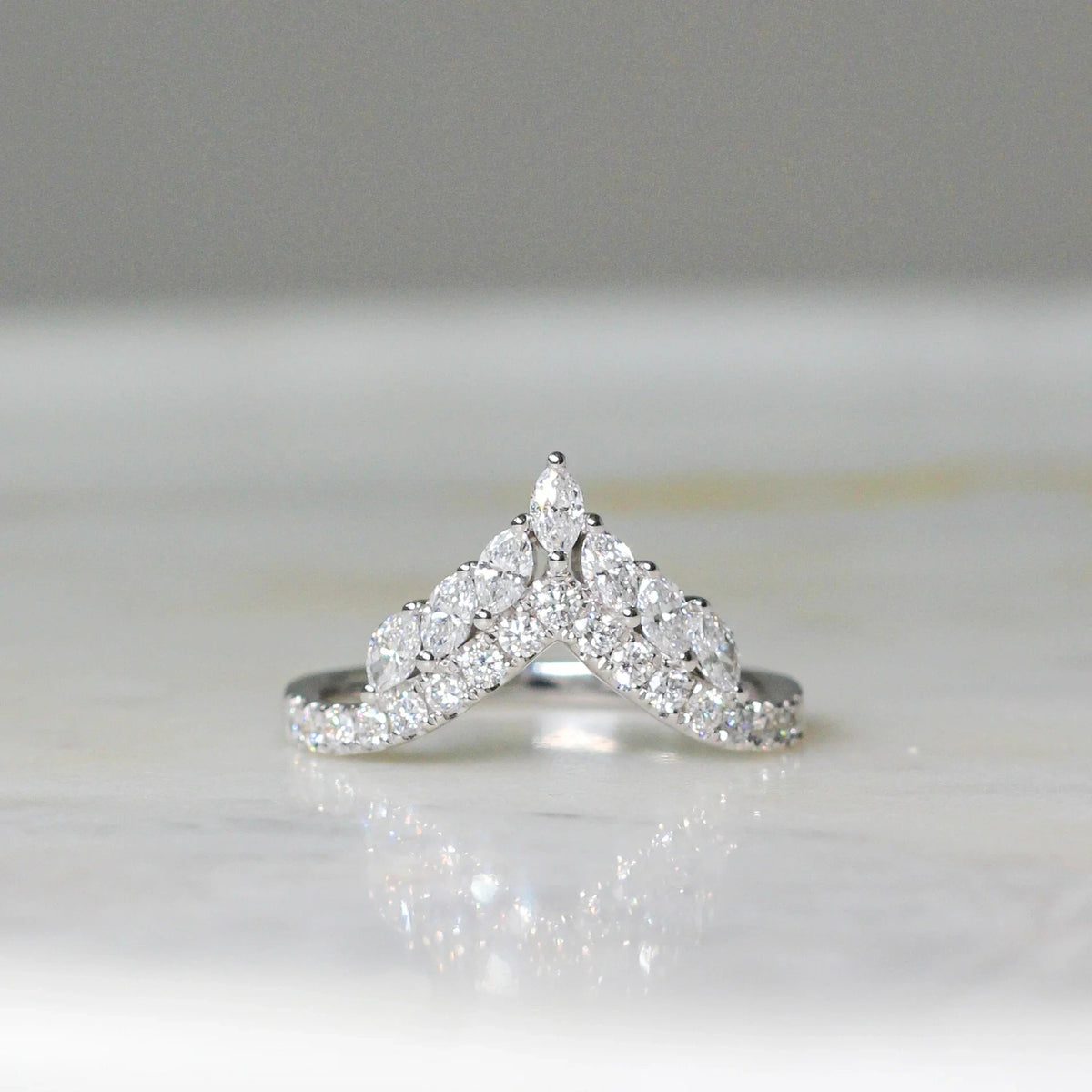 Marquise & Pavé Diamond Chevron Wishbone Band ROSE 10K