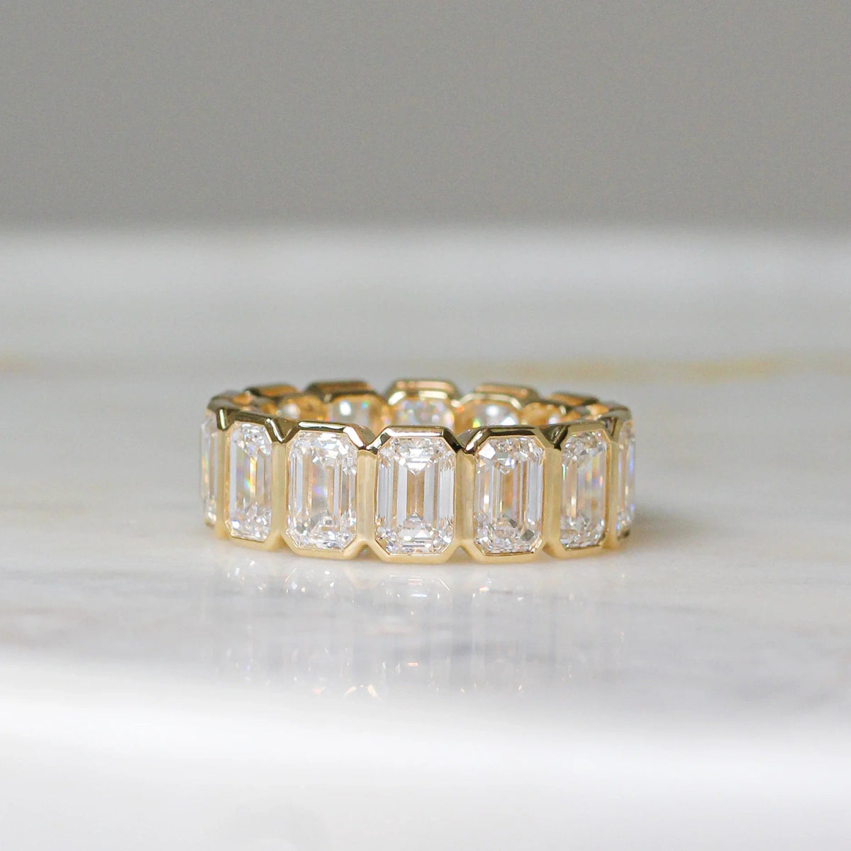 Modern Bezel Emerald-Cut Eternity Statement Ring View 12